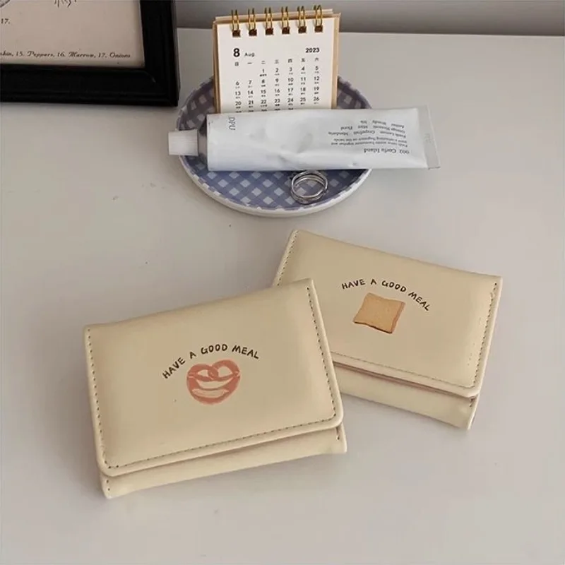 Xiuya Cute Bread Wallets for Women Ins Korean Style Fashion Simple Designer Card Wallet Square Leather Original Aesthetic Bags