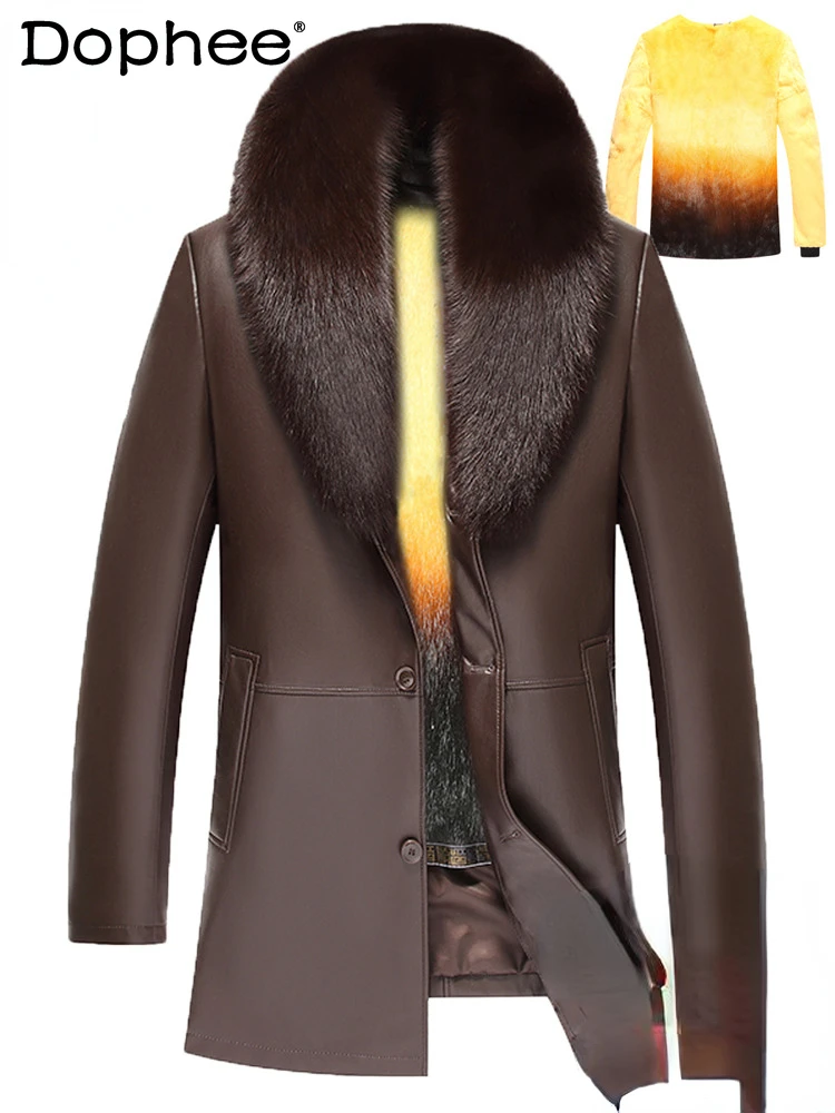 Fashionable Leather Coat Men's Leather Mid-Length Mink Liner Gold Mink Fur Casual Long Sleeve Solid Color Lapel Pocket Fur Coat l oréal paris карандаш для губ color riche le lip liner