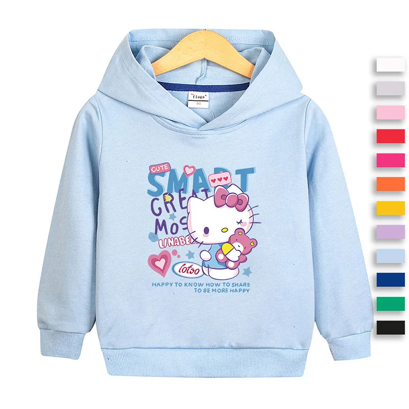 

Hello Kitty Sanrio Anime Hoodie New Kawaii Cute Autumn Winter Children Warm Loose Casual Clothes Student Sportswear Girls Gifts