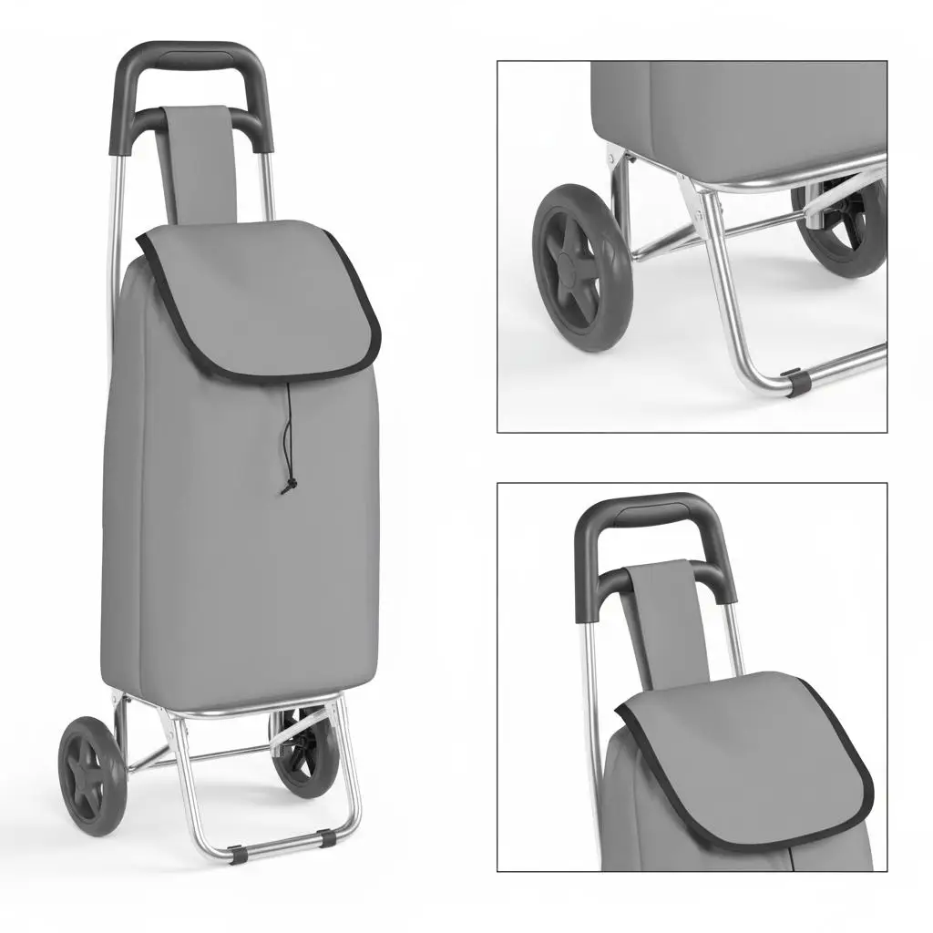 Einkaufstrolley grau 35x28x92 cm faltbar Oxford-Gewebe wasserdicht Leichter Einkaufswagen Aluminiumrahmen Tragkraft 30 kg für – Detail 4