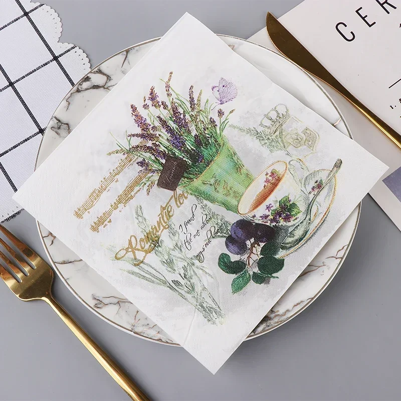 Printing Napkins Lavender Pattern Colorful Paper Napkins Hotel Western Restaurant Cafe Dining 20 Sheets paper napkins