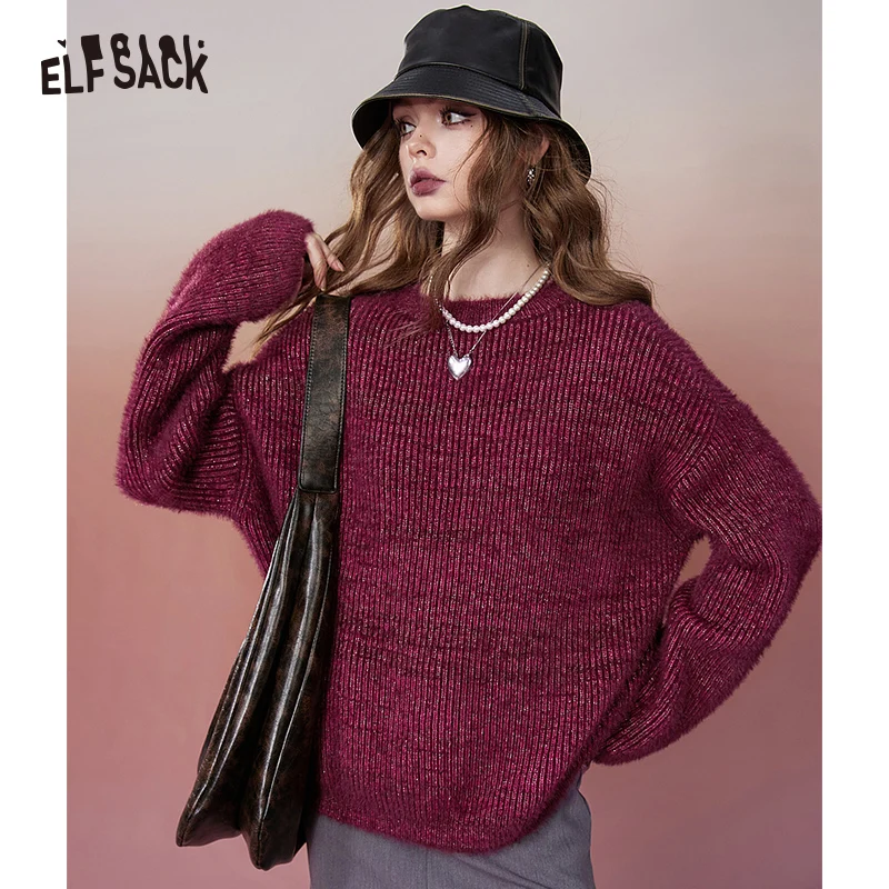 

ELFSACK Designer Pullover Woolen Sweaters Women 2023 Winter Plus Size Luxury Tops
