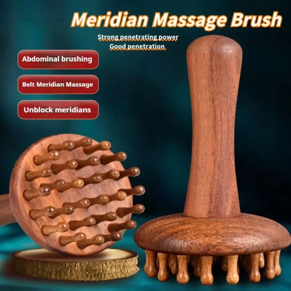 Portable Sandalwood Body Meridian Massager Circular Tooth Wooden Abdomen Massager Head Massage Comb for Relieve Stress and Relax