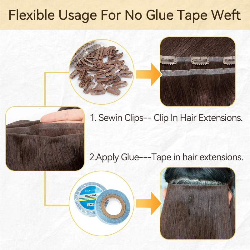 Invisible Long Tape PU Weft Human Hair Bundles Real Natural Hair Seamless & Glueless Injected Tape In Extensions Thick Ends human hair extensions
