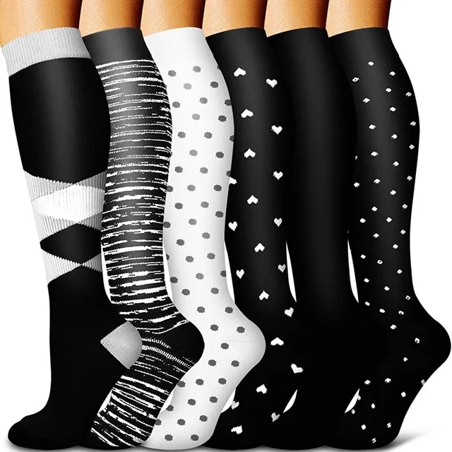 5/6 Pairs Men and Women Compression Socks Circulation Recovery Varicose Veins Nursing Travel Running Hiking Sports Socks 6 pairs-YY014