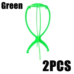 Folding Adjustable Wig and Hat Display Stand - Durable Portable Salon Holder (Green 2PCS)