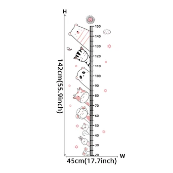 מדבקות קיר למדידת גובה - חיות ורוד
