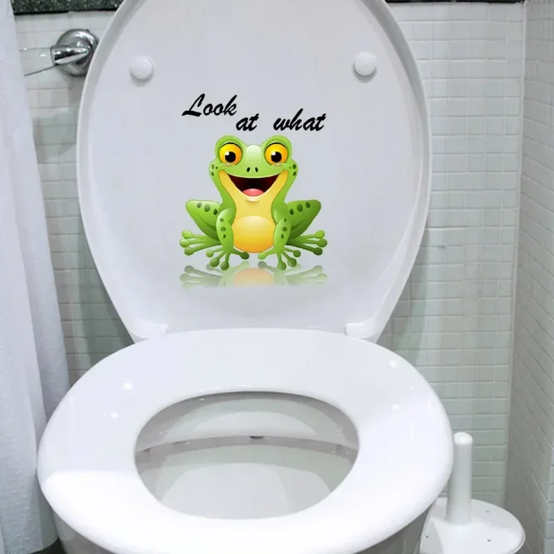 Cute Frog Toilet Sticker Cartoon Animal Wall Sticker Toilet Decorative Living Room Bedroom Restaurant Wall