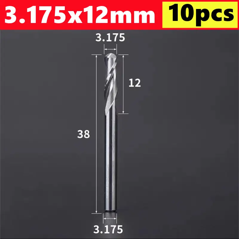 10pcs 2 Flute Ball Nose End Mill 3.175mm (1/8)Shank CNC Router Bit Carbide End Mill Spiral Milling Cutter for Woodworking image 20