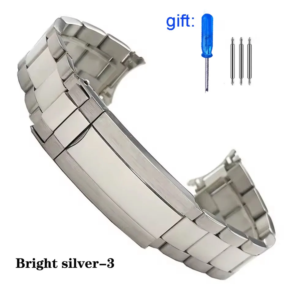 Stainless Steel Dive Watchband with Curved End & Folding Buckle, 19mm Strap