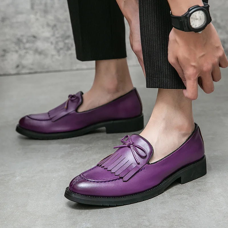 Fotwear Men Leather Shoes Slip On Office Mens Formal Shoes Wedding Party Men Tassel Dress Shoes Breathable Driving Lazy Oxfords