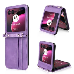 Leather Wallet Phone Case with Lanyard & Card Holder for Moto Razr Ultra 2026 (PURPLE)