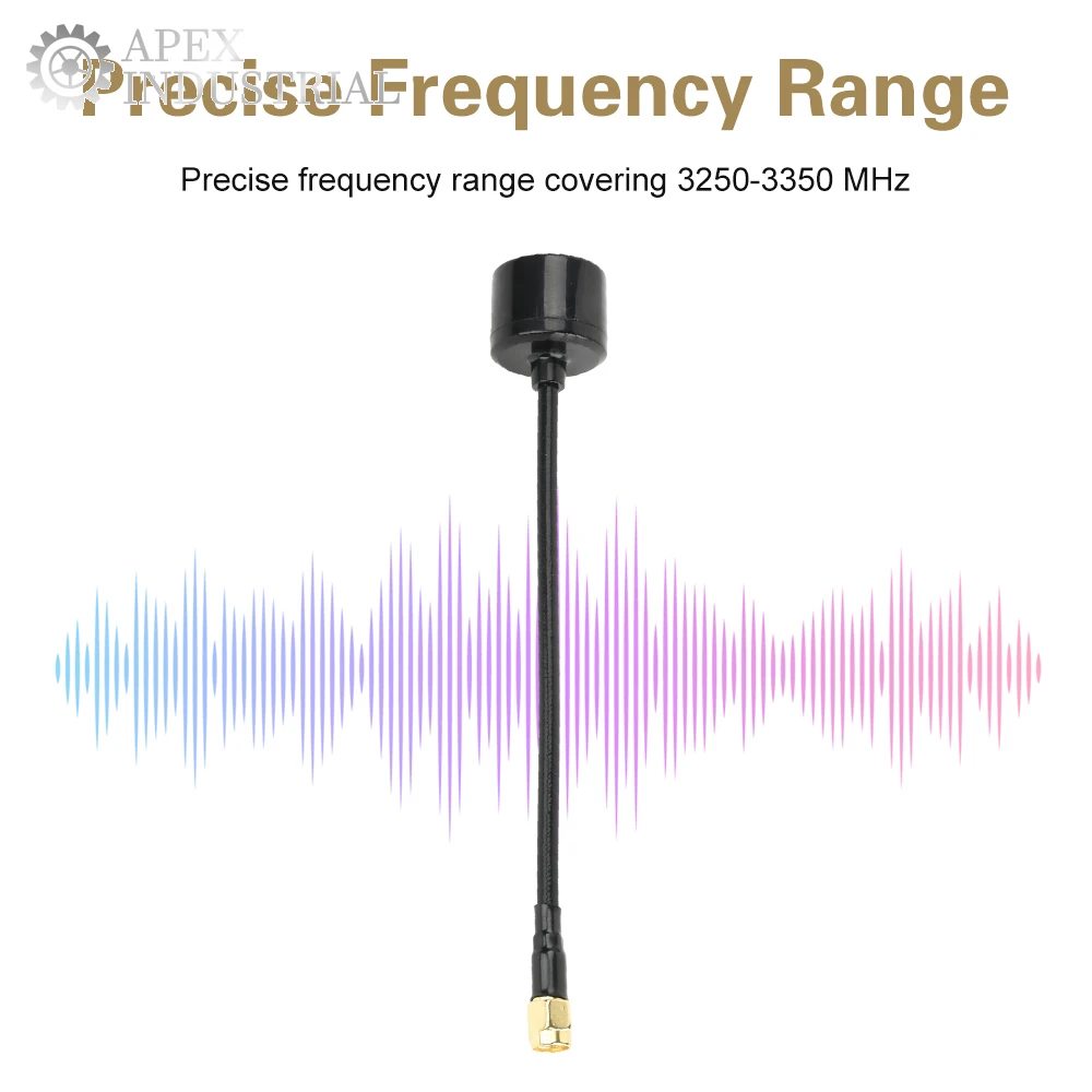 Antenne 4.5dBi 3250-3350MHz SMA fixée sur un bras de drone, optimisant la transmission.