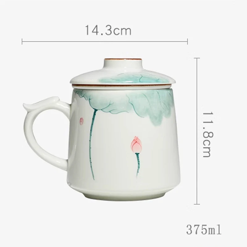 Chinese Style Ceramic Mugs, Home Personal Office Creative Teacup With Cover, Filtered Tea Water Separation, Tea Cups, 375ml, 1Pc