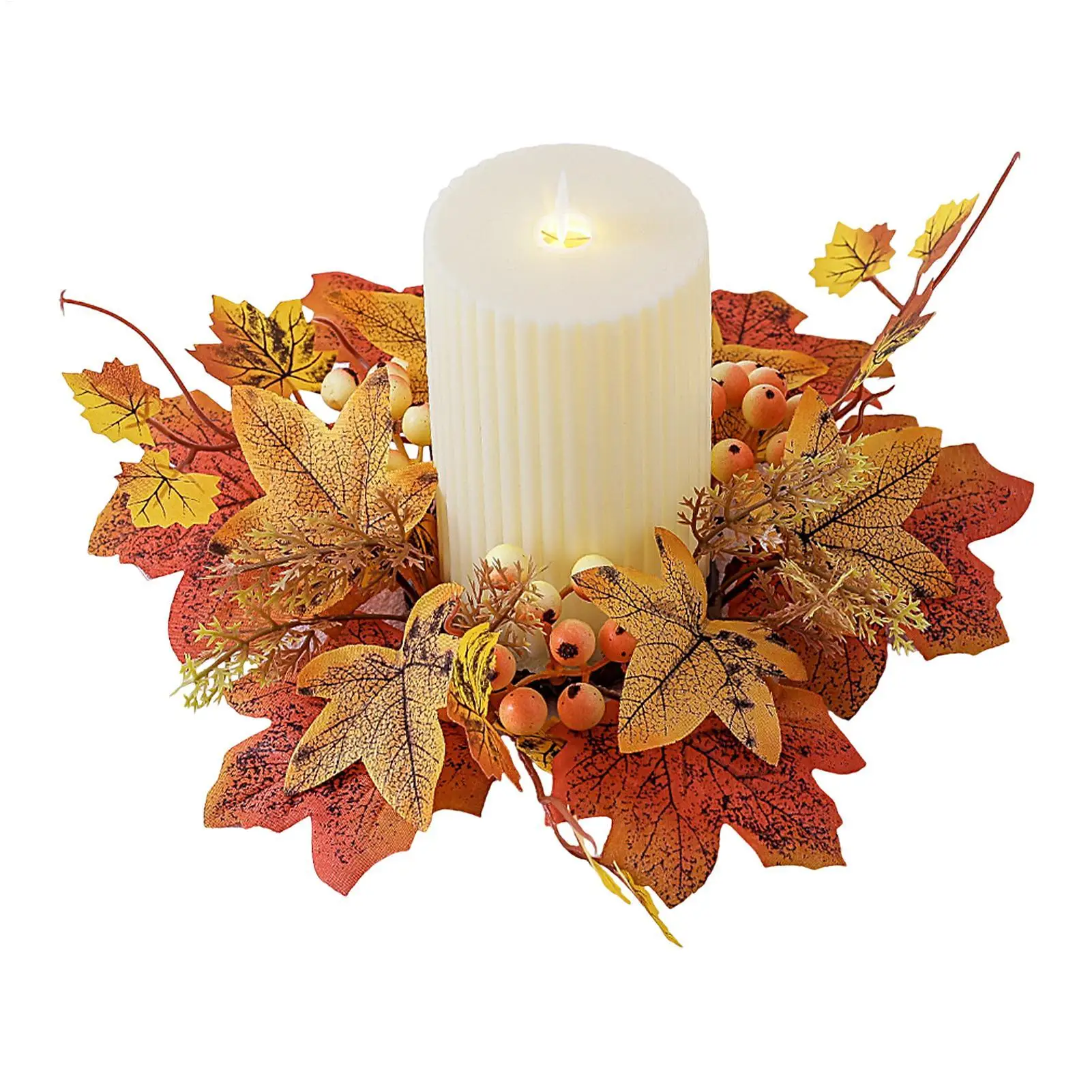 1PC Fall Candle Ring Artificial Candle Garland Decor Mini Autumn Wreath Thanksgiving Candle Ring Holder For Bar Home Party decor