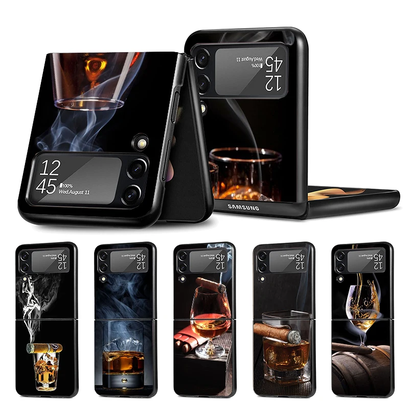 Sigaro Whisky Ice Drink Z Flip 4 Phnoe Case Per Samsung Z Flip 3 5 5G Black Hard Shell Galaxy Zflip3 Zflip4 Zflip5 Cover Unica