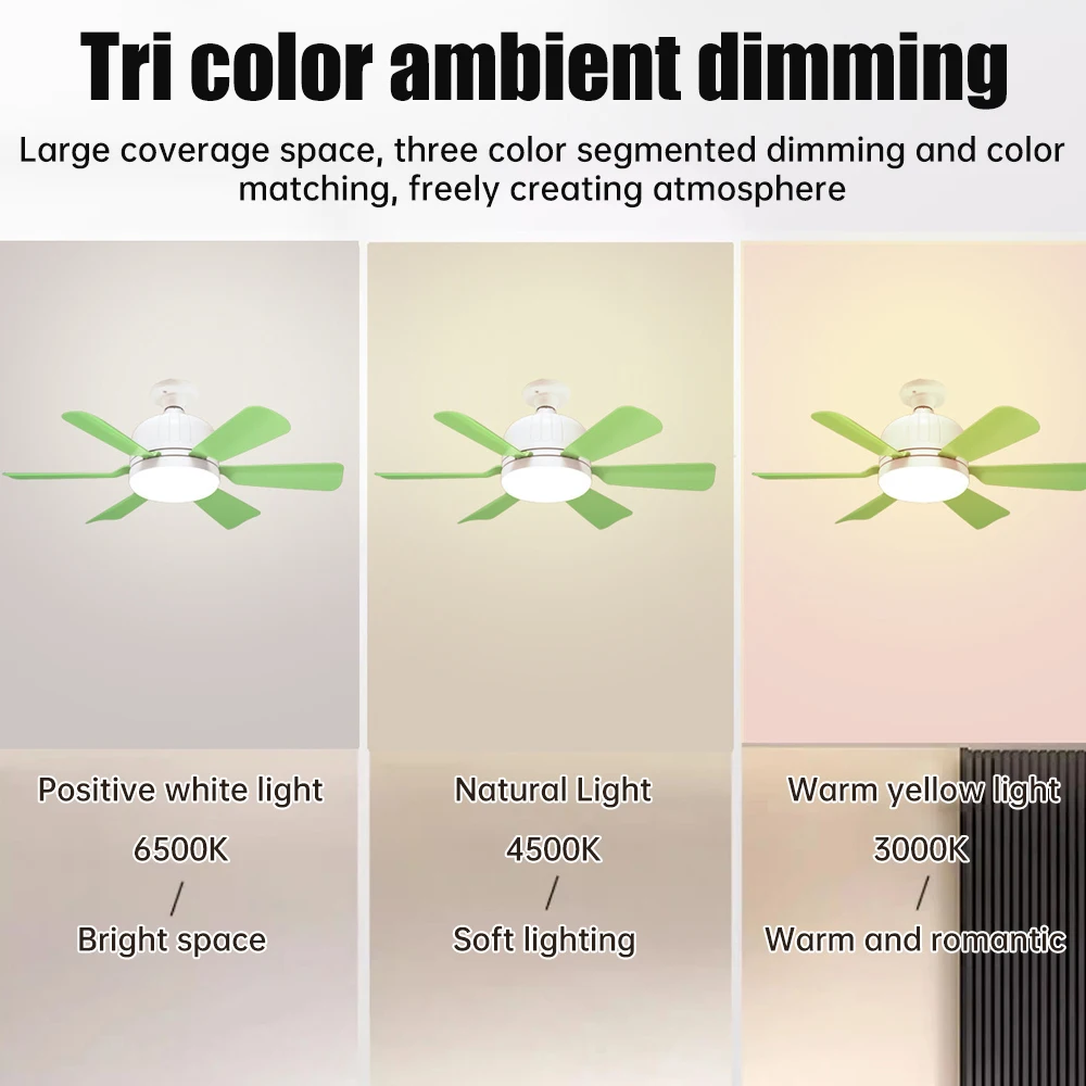 LED Ceiling Fan Light E27 40W Ultra Quiet Remote Control Ceiling Fan Lamp Detachable Color Blade Dimming Air Circulation