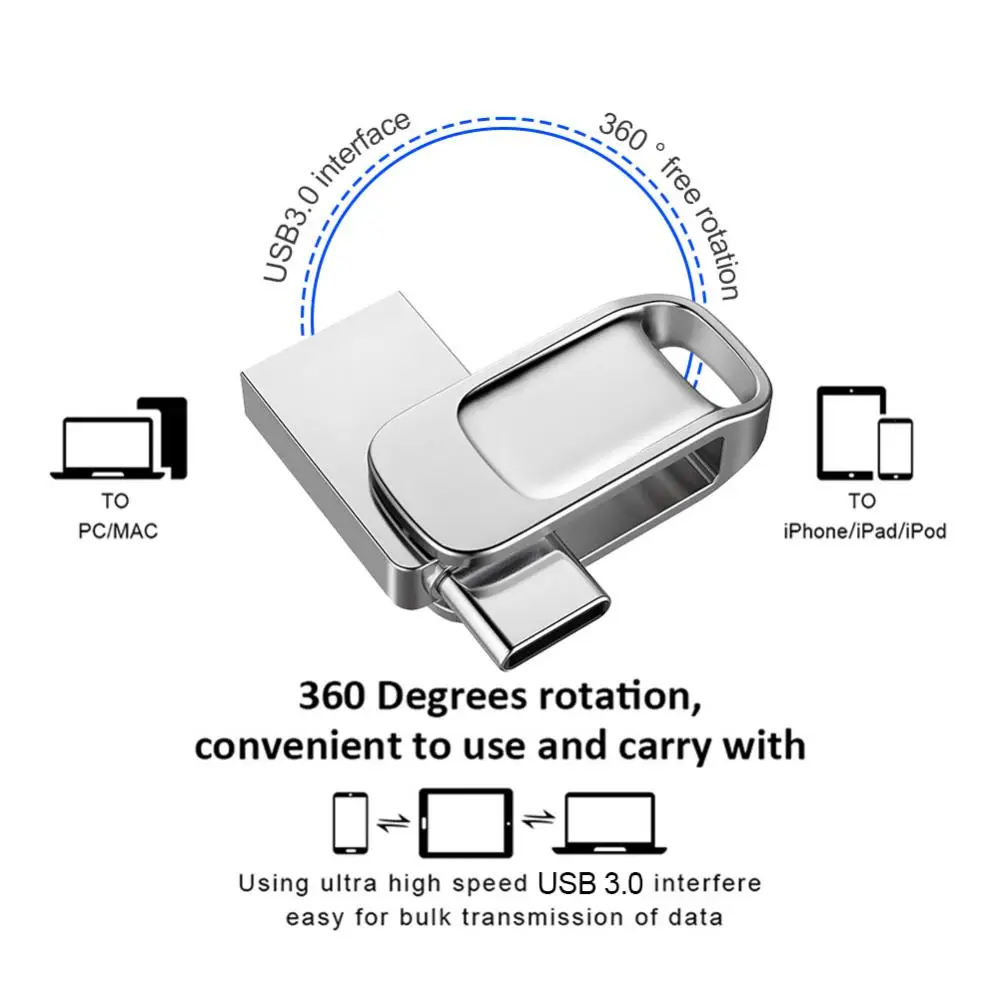 Флэш-накопитель USB TYPE-C, OTG, 2 в 1, USB-накопитель 3,0, 128 ГБ, 64 ГБ, 256 ГБ, 512 ГБ, флэш-накопитель, диск памяти для IPhone /Android/ПК