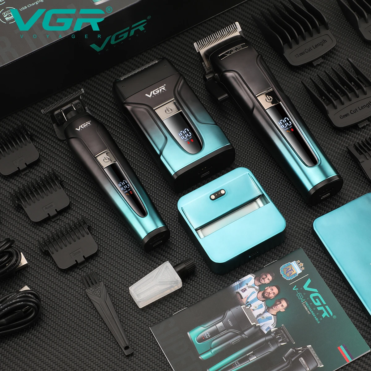 VGR 694 مجموعة مشابك الشعر Usb C المقص قص الشعر مج...