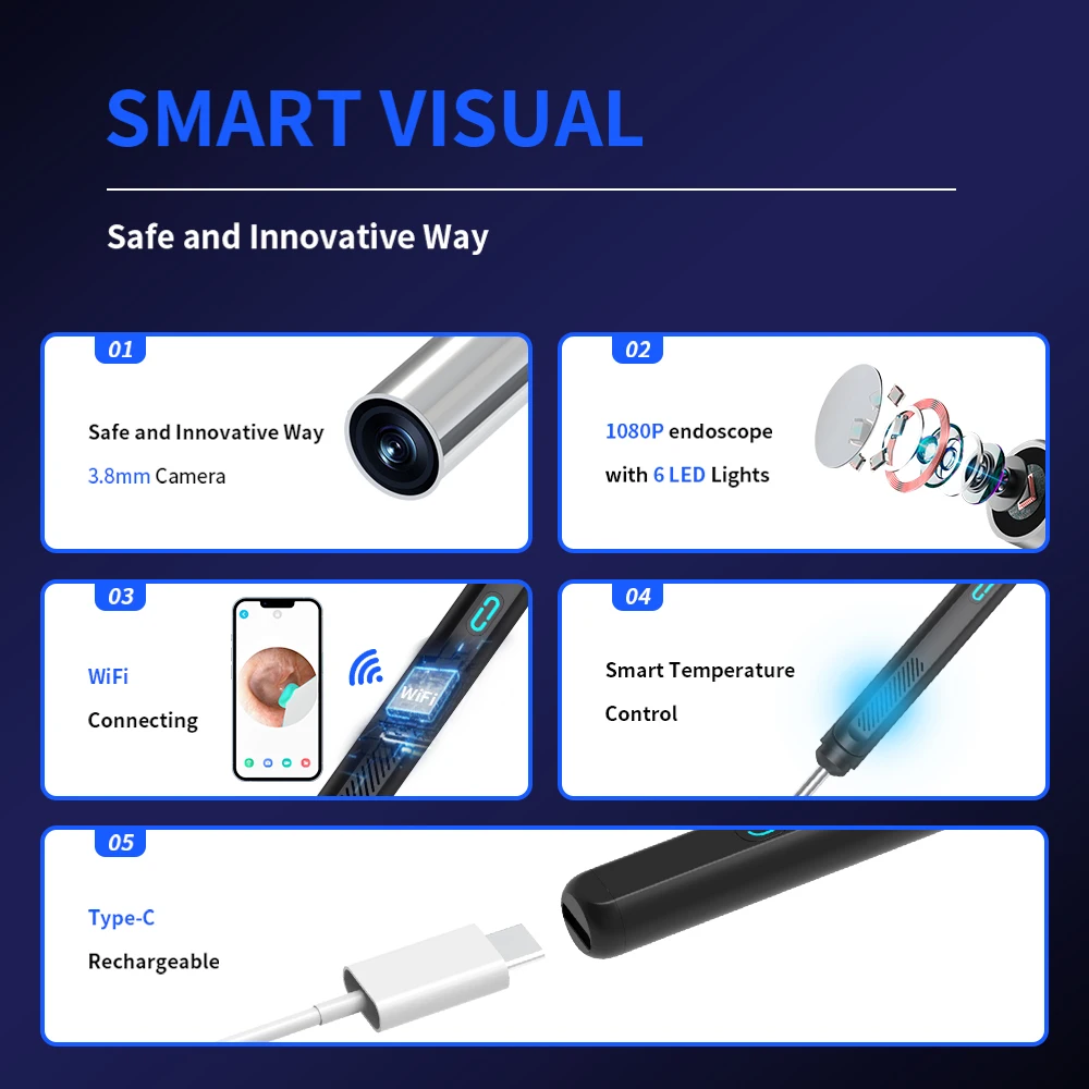 Wireless Ear Cleaner with Camera Earwax Cleaning Ear Wax Removal Tool Picker Endoscope Kit for iphone Android