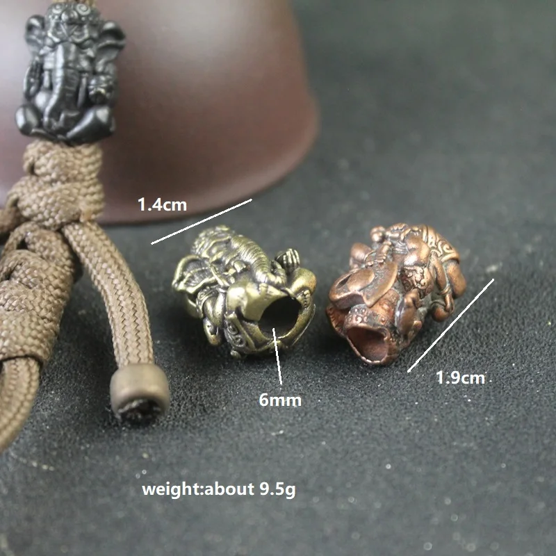 Thailand Sitting Elephant God of Wealth Brass Knife Bead EDC Outdoor DIY Woven Paracord Lanyard Charms Pendant Accessories