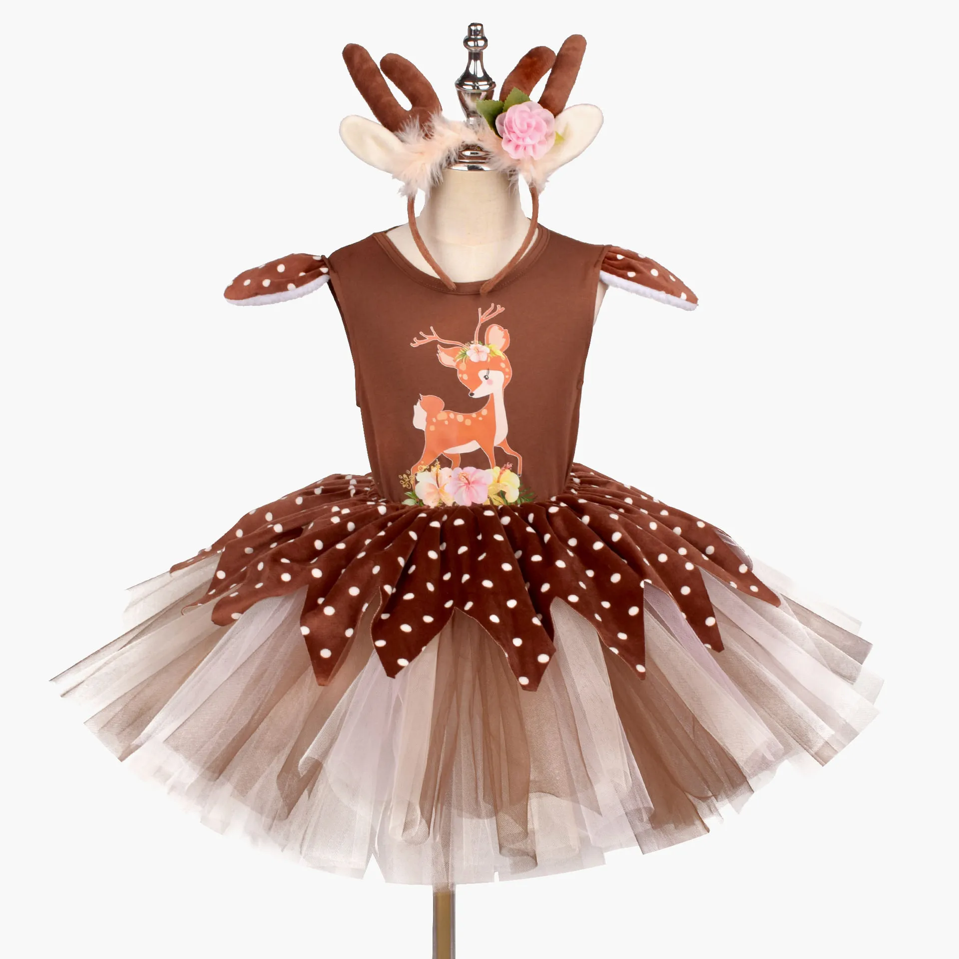 

Girls Christmas Party Tutu Dress Deer Costume For Gifts Elk Reindeer Cosplay Xmas Clothes Outfits Kids Halloween Purim Clothes