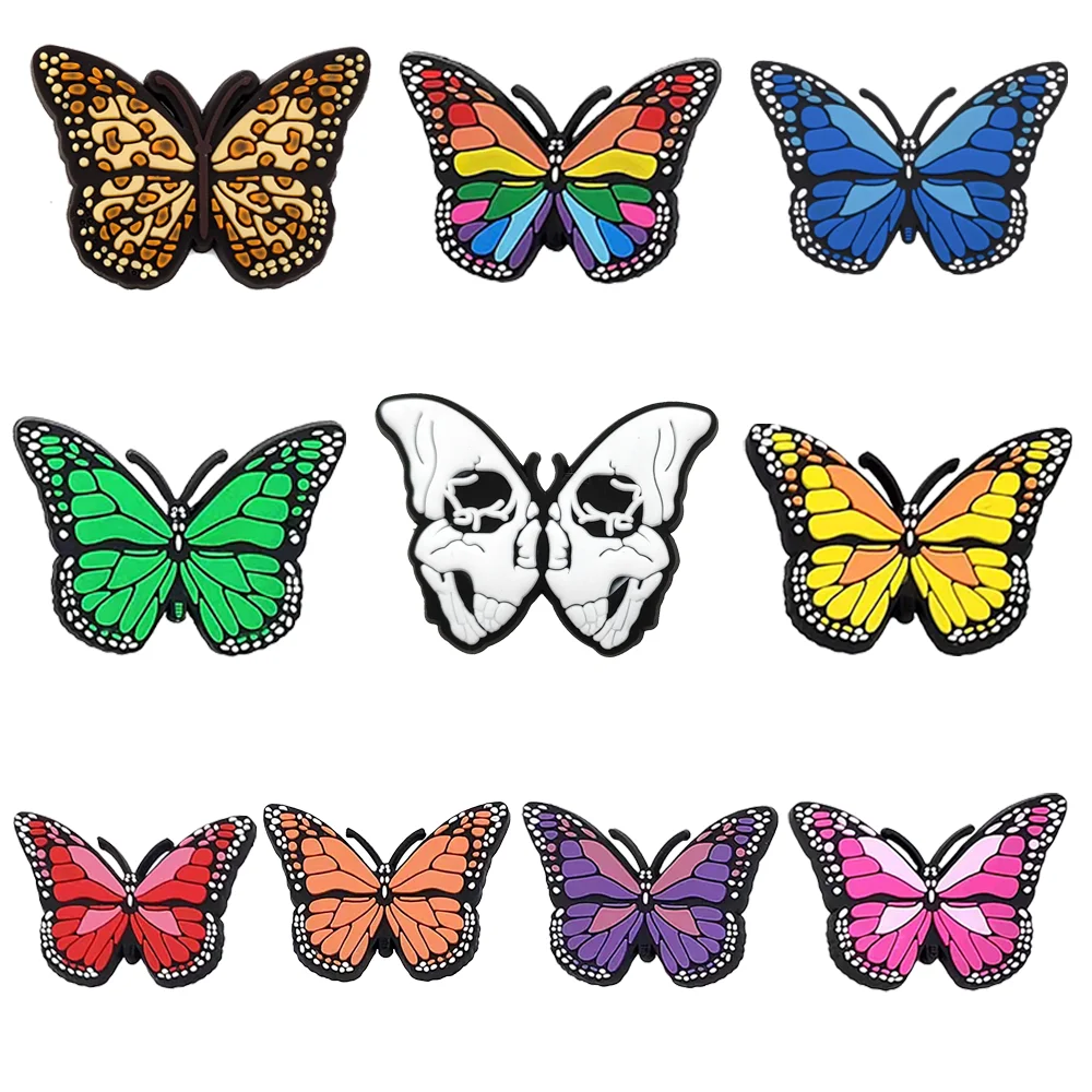 1-10Pcs Colorful Butterfly PVC Shoe Charms High Quality DIY Shoe Accessories Fit Clogs Decorate Girl Kids Gifts 1pcs uv resin jewelry liquid silicone mold music notes shape silicone mold resin charms mold for diy decorate making jewelry