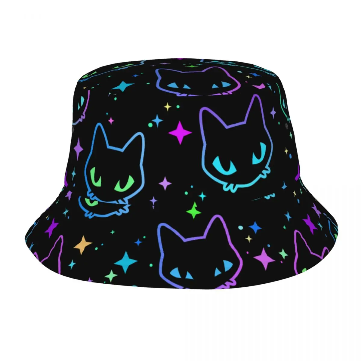 

Hip Hop Colorful Neon Cat Bucket Hat Girl UV Protection Outdoor Fishing Caps Spring Picnic Headwear