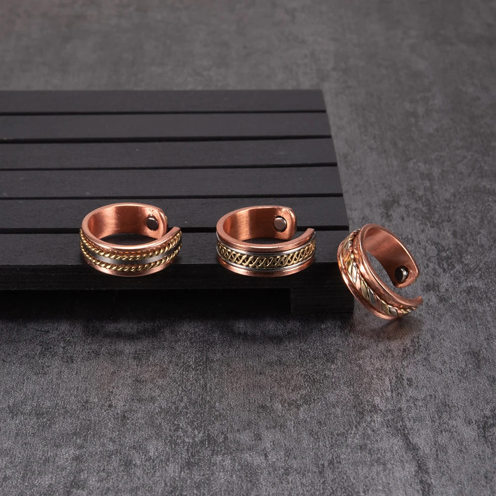 Vinterly Magnetische Ringe aus reinem Kupfer, 8 mm, weit offene Manschette, verstellbar, männlicher Magnet, Eheringe, Energie-Fingerschmuck für Damen und Herren – Detail 2