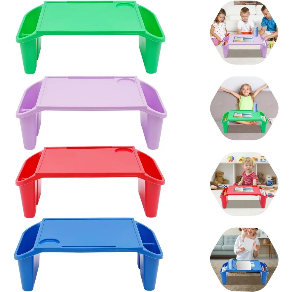 4 Pcs Kids Lap Desk Tray Plastic Breakfast Laptop Trays Portable Lap Bed Table with Side Pockets (20" x 10" x 7") 5