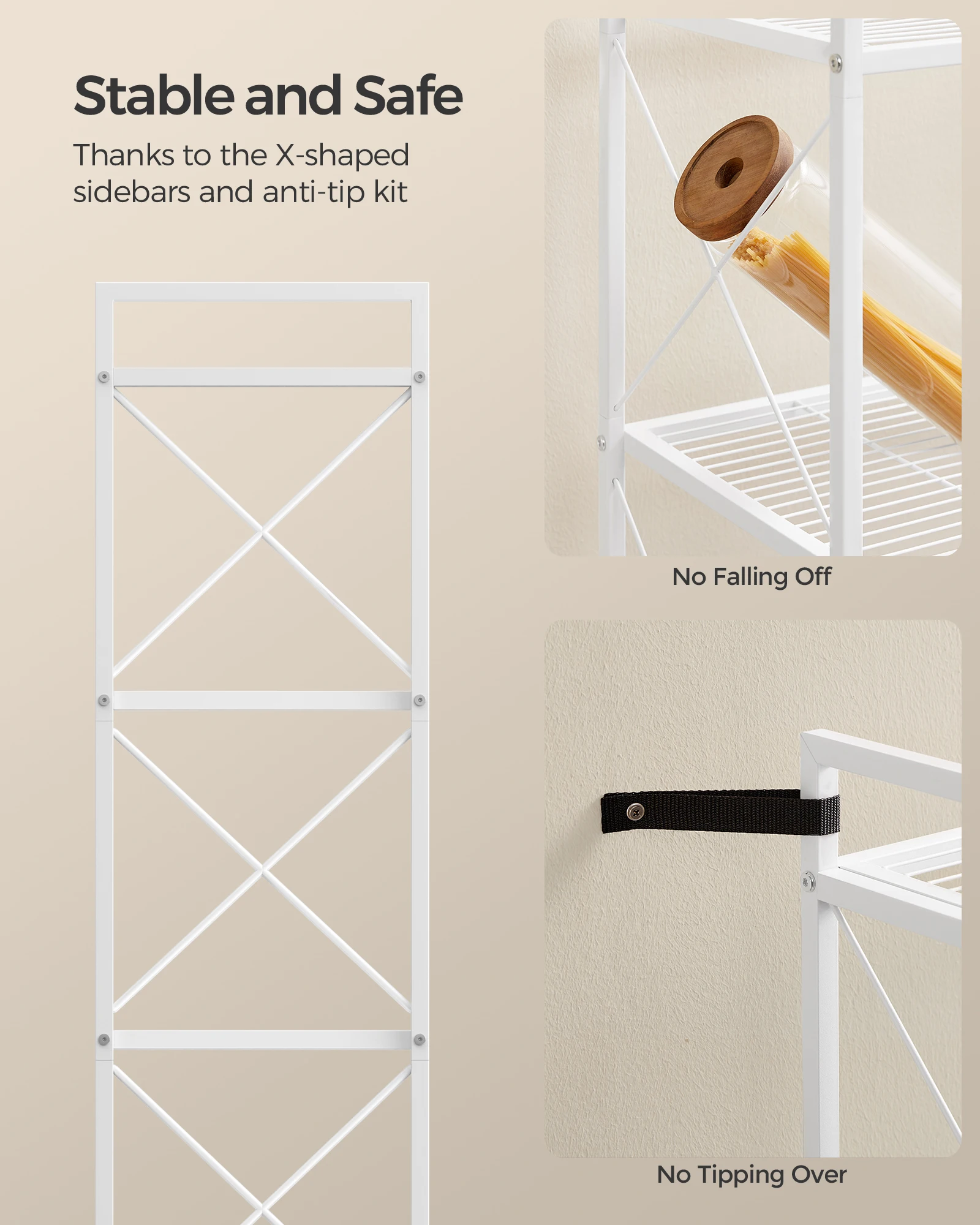 SONGMICS 5-Tier Metal Storage Rack, Shelving Unit with X Side Frames, Dense Mesh, 12.6 x 23.6 x 57.3 Inches, for Entryway 3