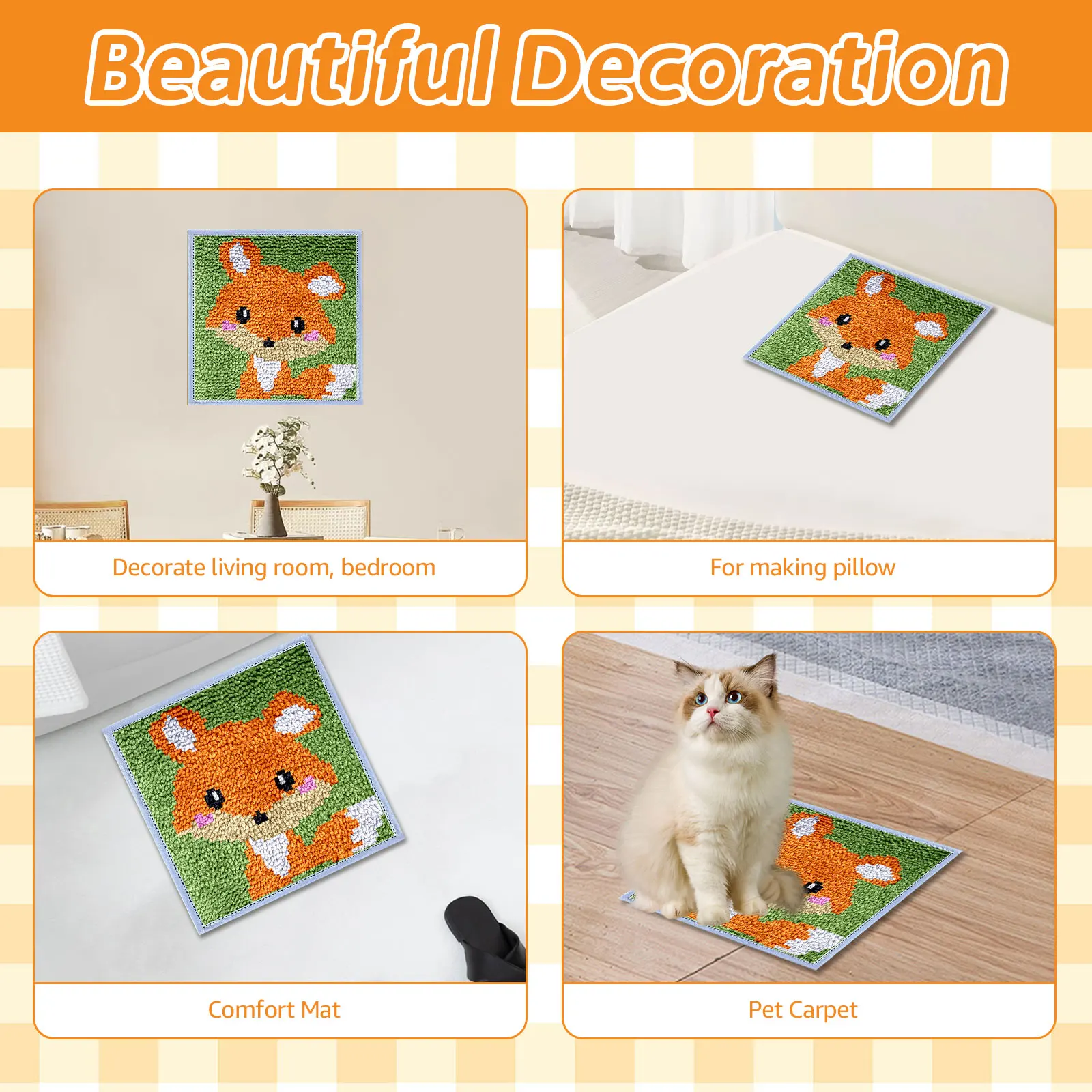 Latch Hook Kits DIY Craft Rug Sewing Set with Pre-Printed Pattern Cute Fox/Panda/Owl Latch Hook Craft Decorative Tapestry DIY