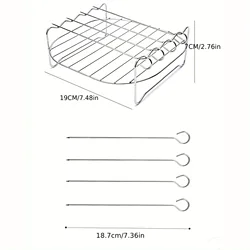 Premium Square Grill Set: Stainless Steel Air Fryer Rack with 4 Barbecue Skewers (Grill with 4 needles)