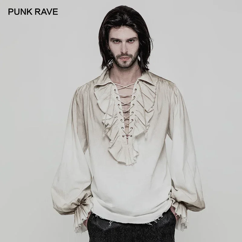 PUNK RAVE negro blanco colores Steampunk hombres camisa suelta de - Main Image
