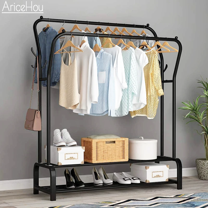 Garment Rack Free-standing Clothes Rack with Top Rod,Coat Rack Clothes, Hanger Wardrobe ,Clothes for Rack Lower Storage