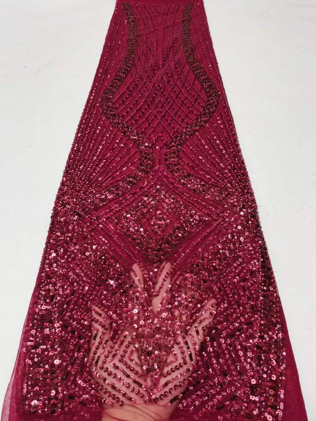 

Luxury African Heavy Beaded Lace Fabric 2023 High Quality 5 Yards Nigerian Sequins French Tulle Lace Fabric Material For Wedding
