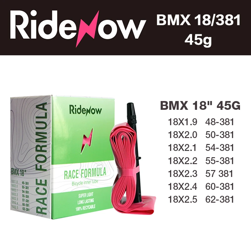 

RideNow Ultralight BMX Inner Tube 18/20 Inch 381 425 TPU Inner Tire 45mm Length French Valve 18/20x1.9-2.5 Inch Super Light Tube