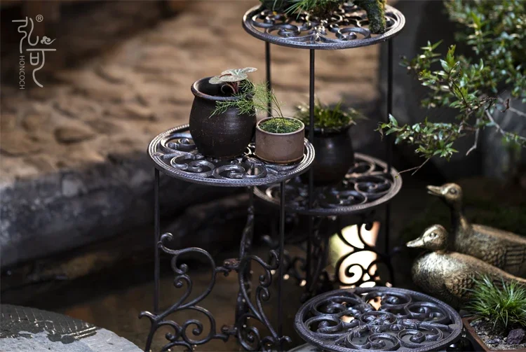 2層透かし彫りトレイデザイン、観葉植物・花ディスプレイラック 2層透かし彫りトレイデザイン、観葉植物・花ディスプレイラック