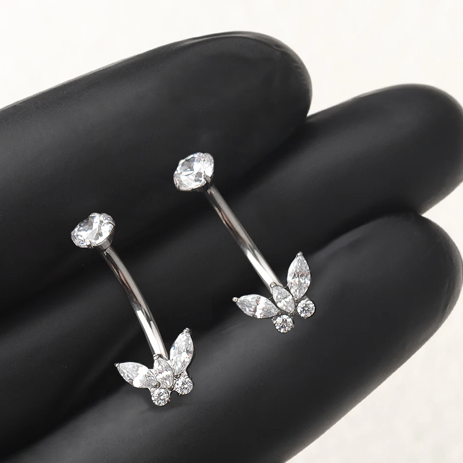 1/5PCS 티타늄 14G 크리스탈 배꼽 반지 나비 매달려 지르콘 배꼽 피어싱 탯줄 배꼽 스터드 섹시한 보석 선물