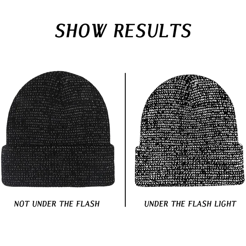 2024 New Reflective Knitted Hats Magical High Visibility Winter Warm Caps Women Men Bonnet Beanie Hat for Night Running Walking 6