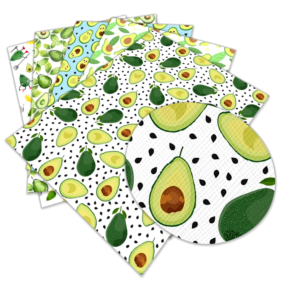 Avocado Print Pattern Faux Leather Vinly Cross Grain for DIY Hair Bow Jewelry Earring Craft Making 30*22cm