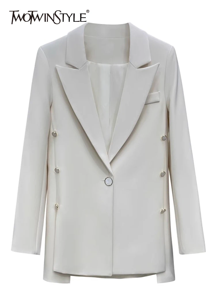 

TWOTWINSTYLE Solid Loose Casual Blazers For Women Notched Collar Long Sleeve Patchwork Button Minimalist Blazer Female Fashion