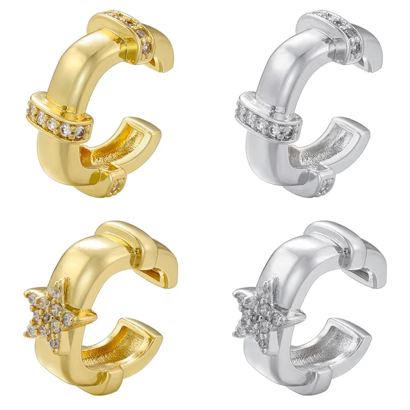 

Star Ear Clips Geometry Sqaure Ear Cuffs Micro Paved Cubic Zirconia Crystal Cartilage Buckle for Women's Ear Gift 2 Pairs