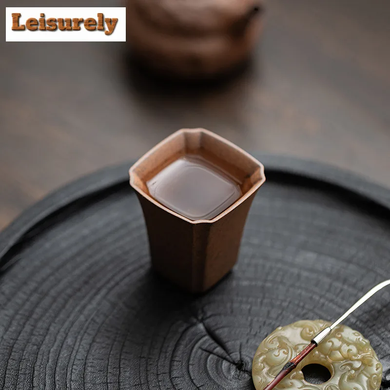 2pc/lot Old Rock Mud Coarse Pottery Teacup Aesthetic Tea Bowl Tea Pair Tea-tasting Smelling Cup Chazhan Master Cups Tea Services