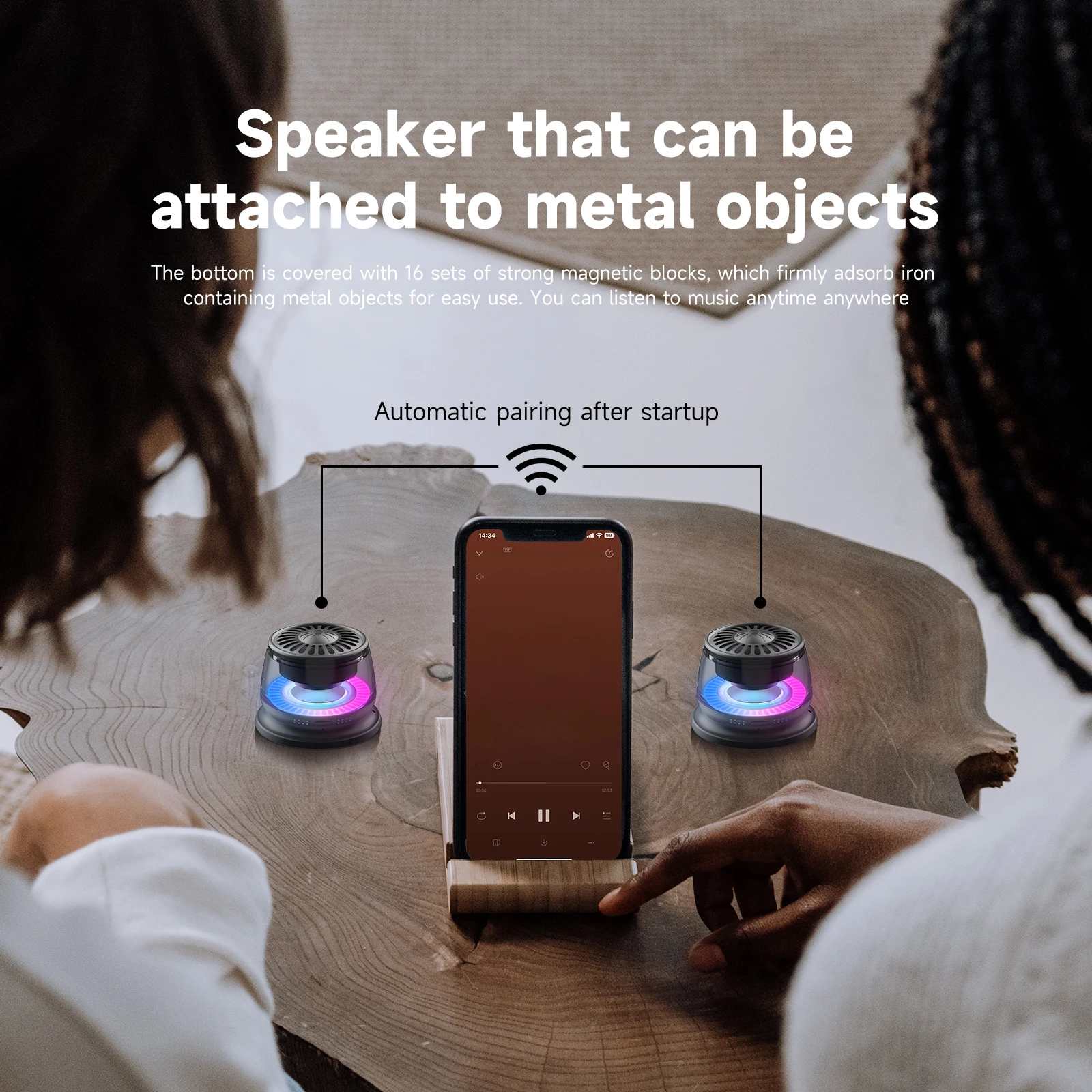 JBJW Portable Bluetooth Speaker Magnetic RGB Color Light Mini Subwoofer High-sound Quality Outdoor Sport Speaker Phone Holder