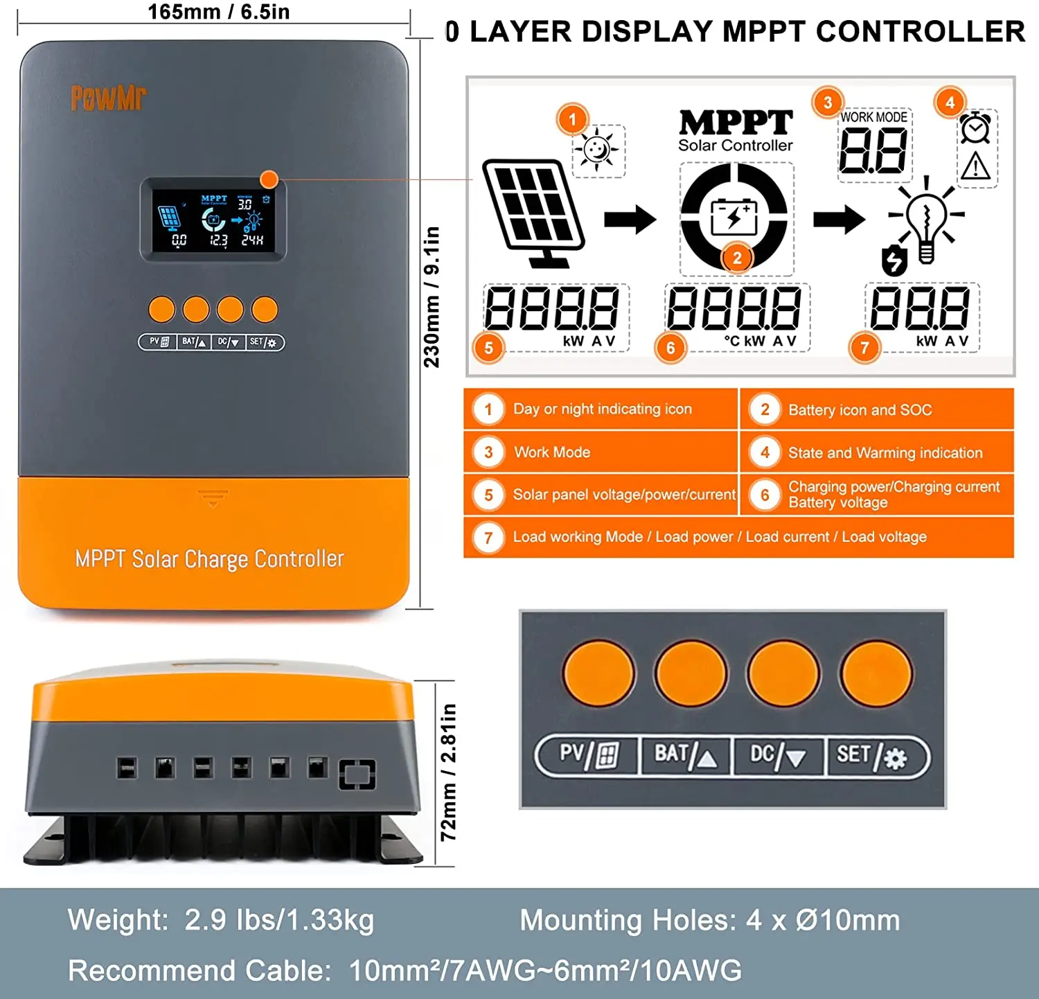 MPPT Solar Charge Controller 60A 12V/24V/36V/48V Auto Backlight LCD Display Sola