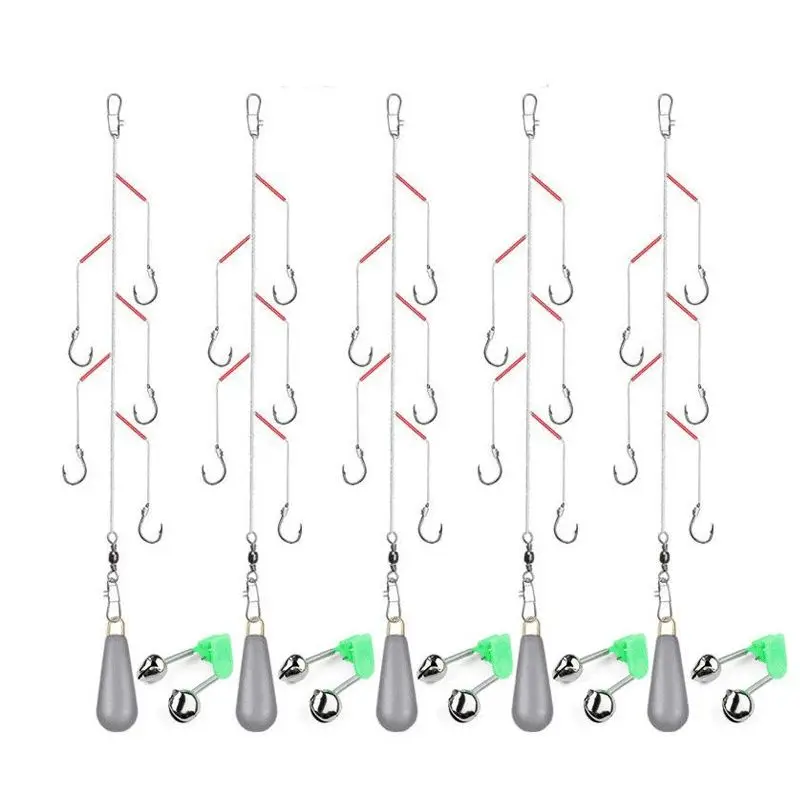 JIEXING 3Bags/lot High Carbon Steel Fishing Hooks with 5 Small Hooks Rigs  Swivel Fishing Lures Pesca Lure String Hooks 8#-13# - AliExpress