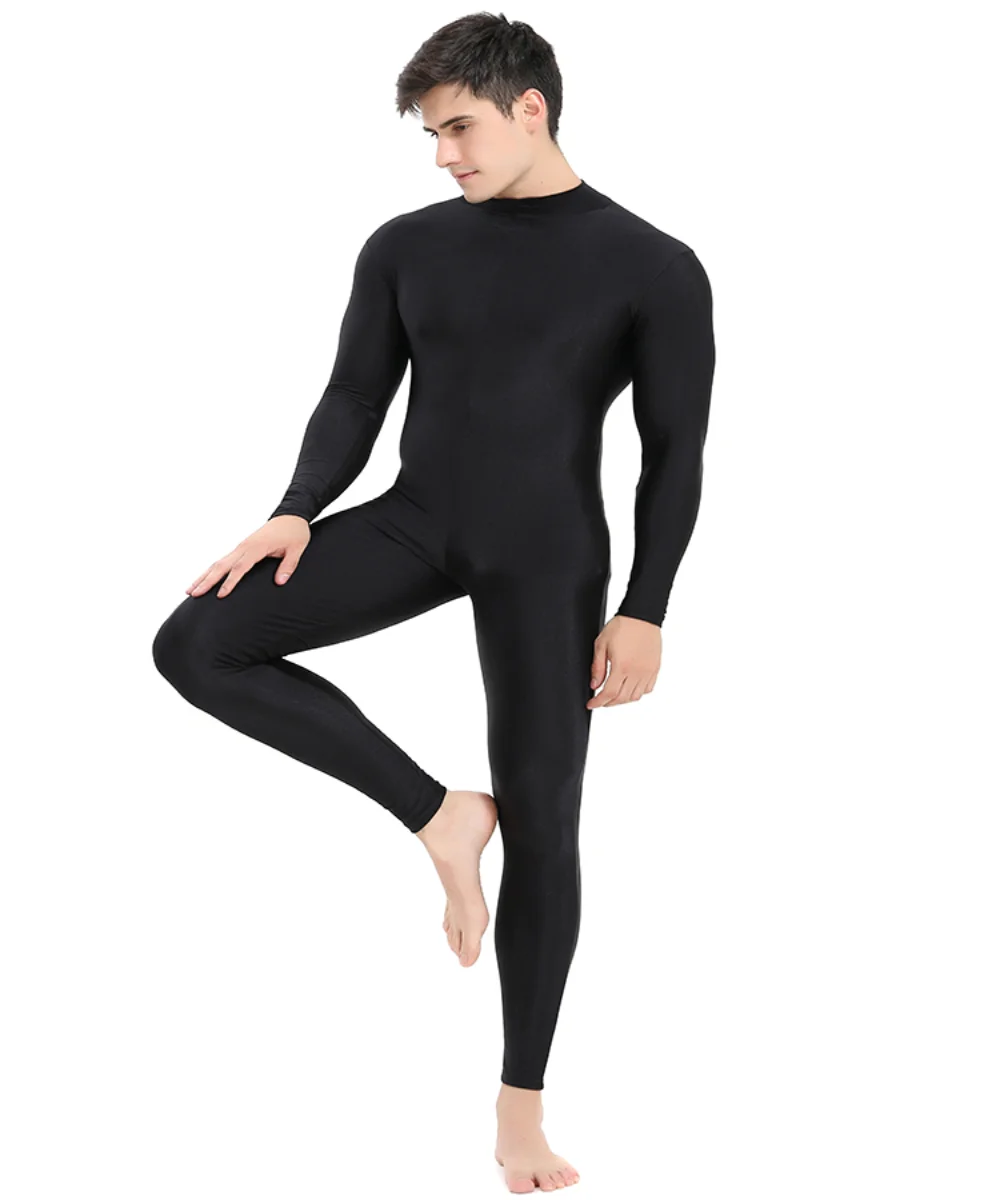 Dance Bodysuit Speerise Mens Black Turtleneck Spandex Long Sleeve Unitard Unisex Full Length Ballet Bodysuit Footless Dancewear Costum