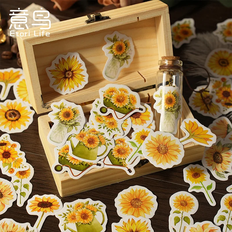 Cute Sunflower Aesthetic Sticker Set for Scrapbooking and Journaling - 46 Pieces