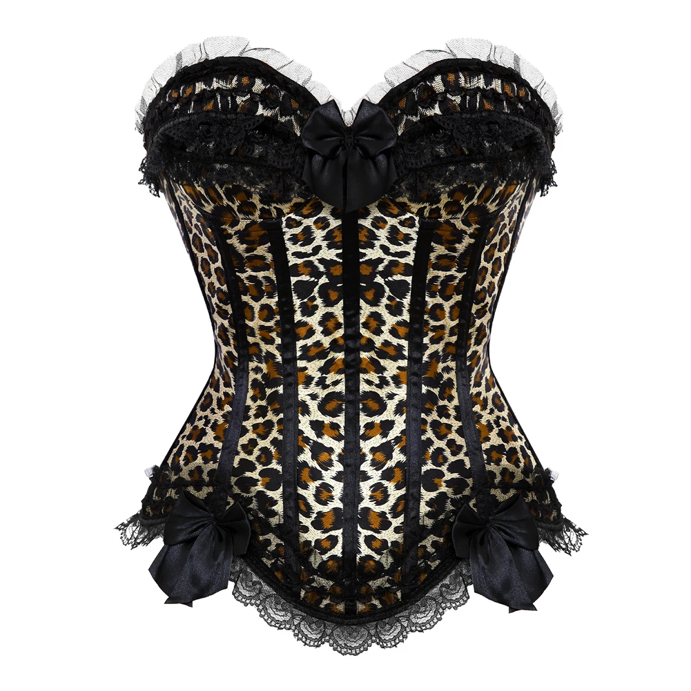 Sexy Pink Leopard & Lace Corset Bustier - Plus Size Gothic Floral Lingerie